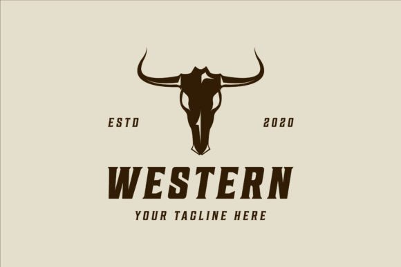 Head of Bull Skull Logo Vintage Vector